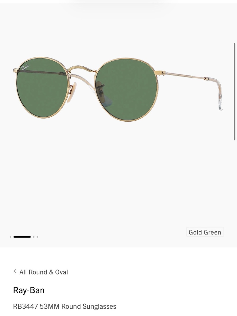 Ray-Ban Gold Frame Sunglasses with Dark Green Lenses